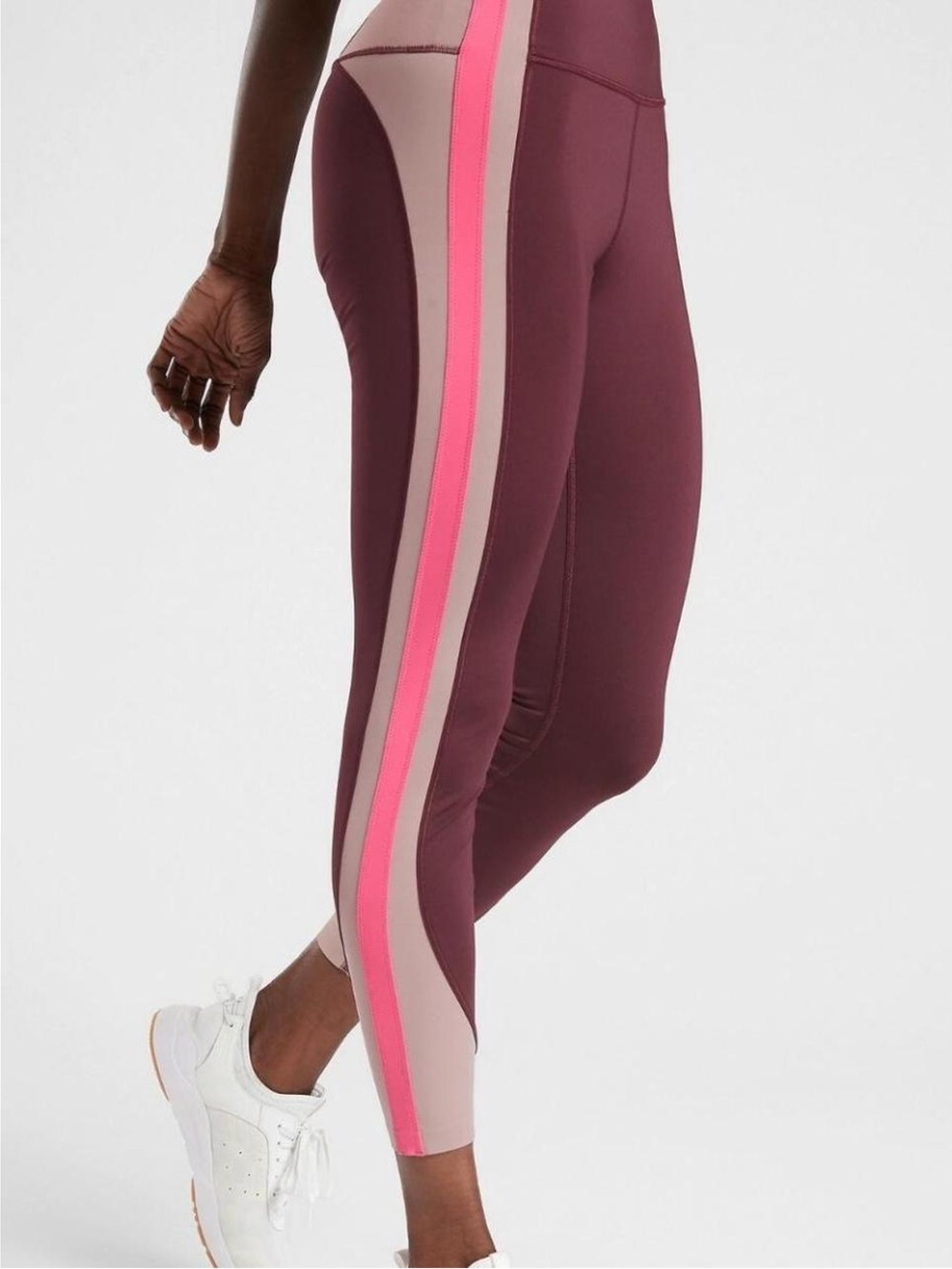 Athleta Maroon with Pink and Light Pink Side Stripes Crunch 7/8 Leggings - Picture 1 of 6